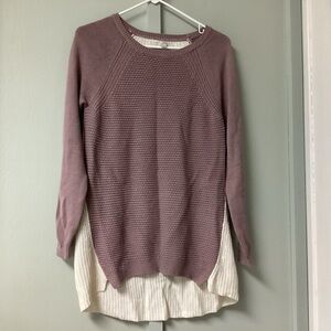 Ann Taylor LOFT Women’s Size Medium Color Block Sweater Long Sleeve Mauve Ivory